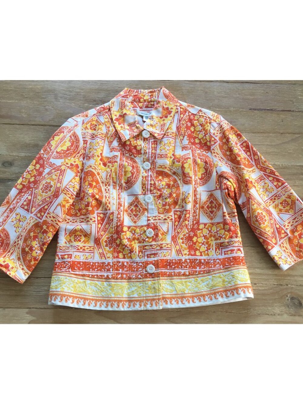 Coldwater Creek Petite 10P Casual Bandana Print Jacket Embroidered Orange Yellow